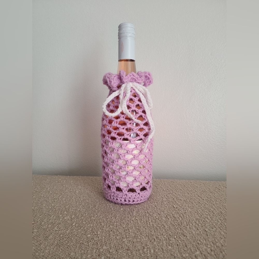 Handcrafted Lavender and White Crochet Wine Bottle Cover